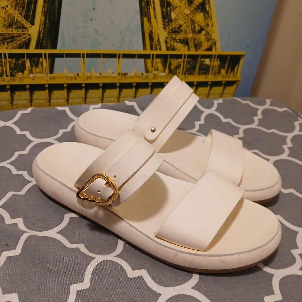 Ancient Greek Sandals White with Gold Buckle Sz.40 8.5/9